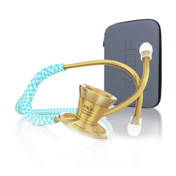 ProCardial® Titane - Stéthoscope de Cardiologie Adulte - Bella Azure / Or avec Étui - Site officielle de MDF Instruments France