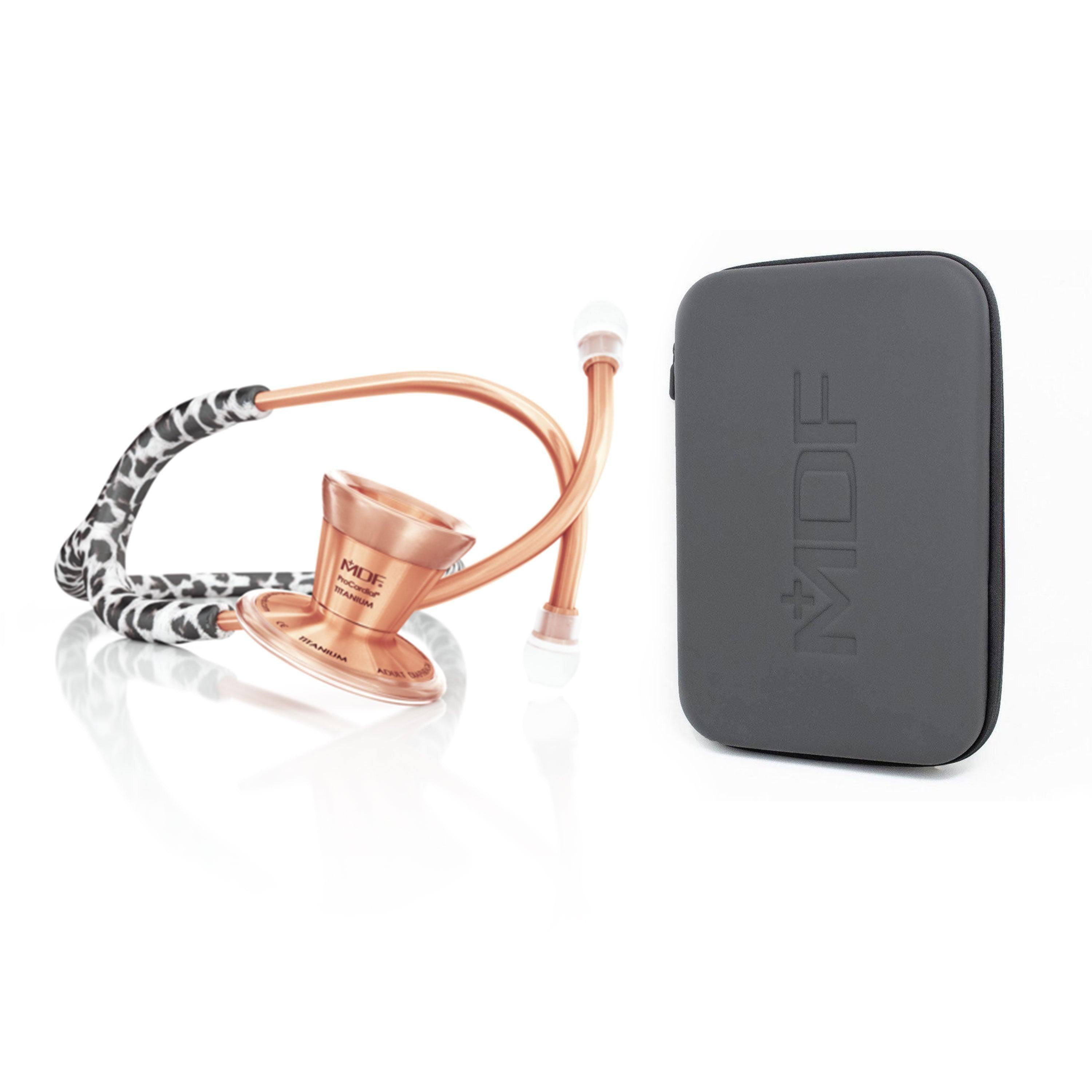 ProCardial® Titane Adulte Stéthoscope Cardiologie - Snow Leopard / Or Rose avec Étui - MDF Instruments France