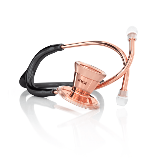 ProCardial® Acier Inoxydable Adulte Stéthoscope Cardiologie - Or Rose / Noir - MDF Instruments France