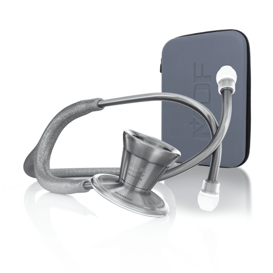 ProCardial® Titane - Stéthoscope de Cardiologie Adulte - Gris à Paillettes / Metalika avec Étui - Site officielle de MDF Instruments France