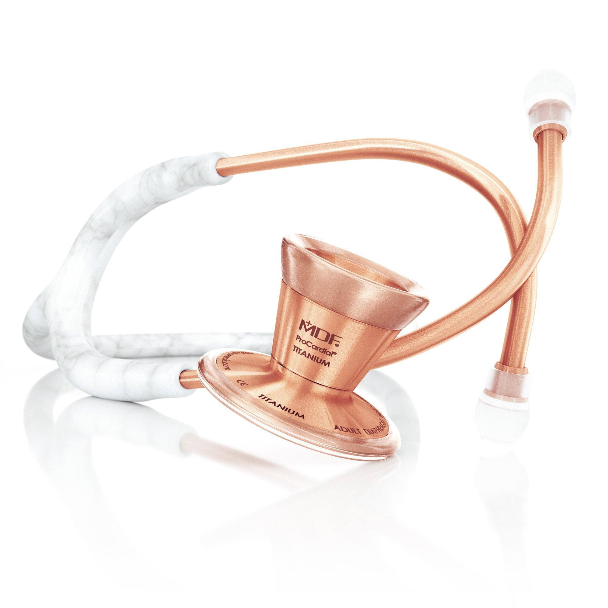 ProCardial® Titane Adulte Stéthoscope Cardiologie - Marble / Or Rose avec Étui - MDF Instruments France