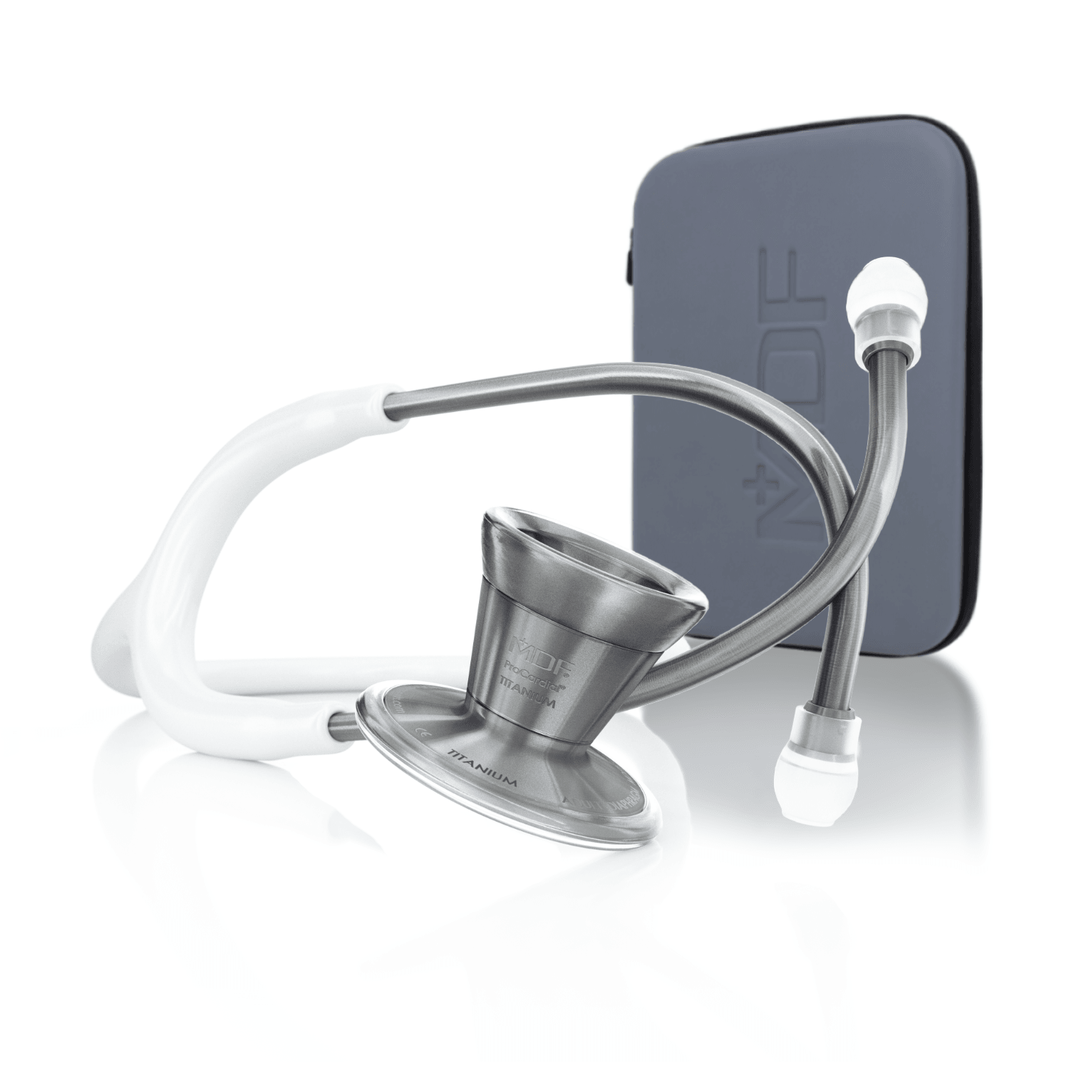 ProCardial® Titane - Stéthoscope de Cardiologie Adulte - Blanc / Metalika avec Étui - Site officielle de MDF Instruments France