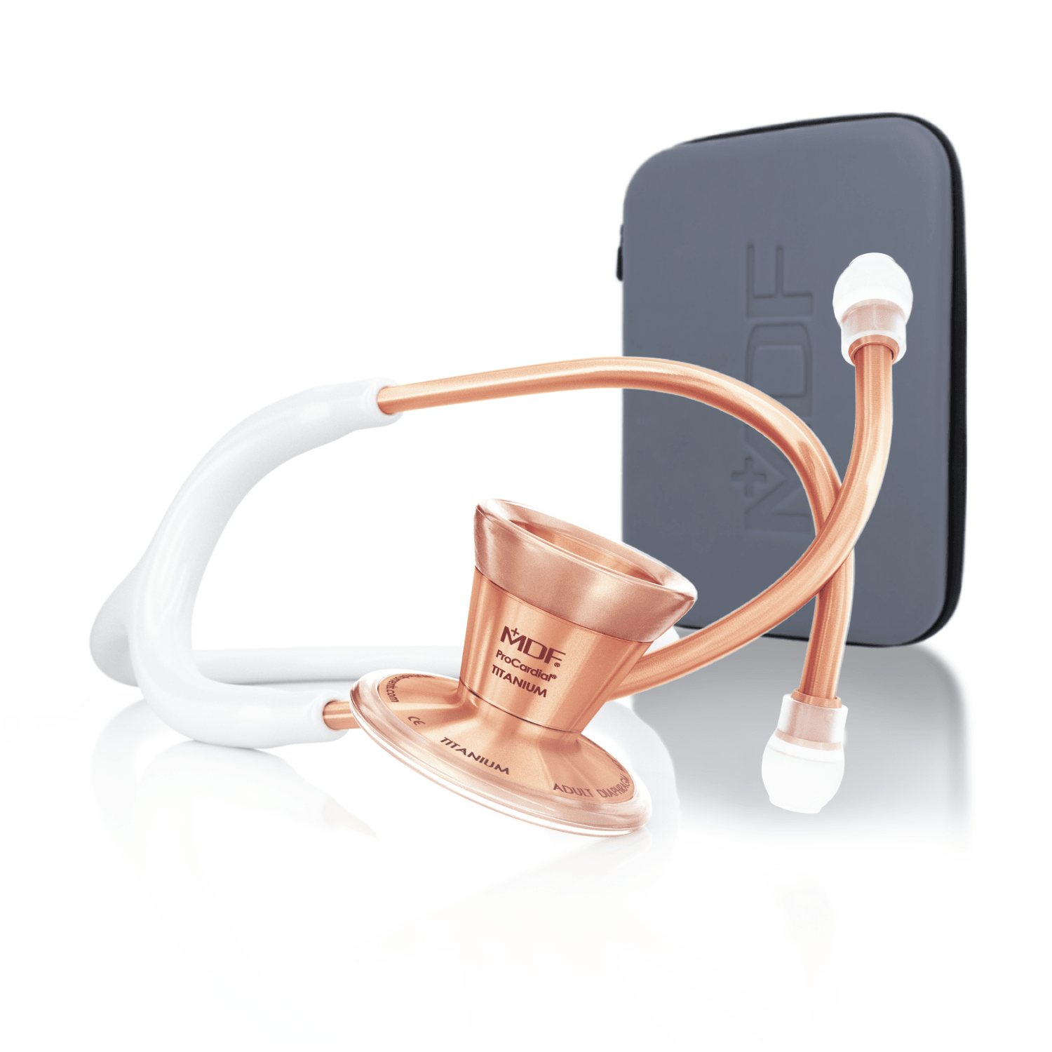 ProCardial® Titane - Stéthoscope de Cardiologie Adulte - Blanc / Or Rose avec Étui - Site officielle de MDF Instruments France