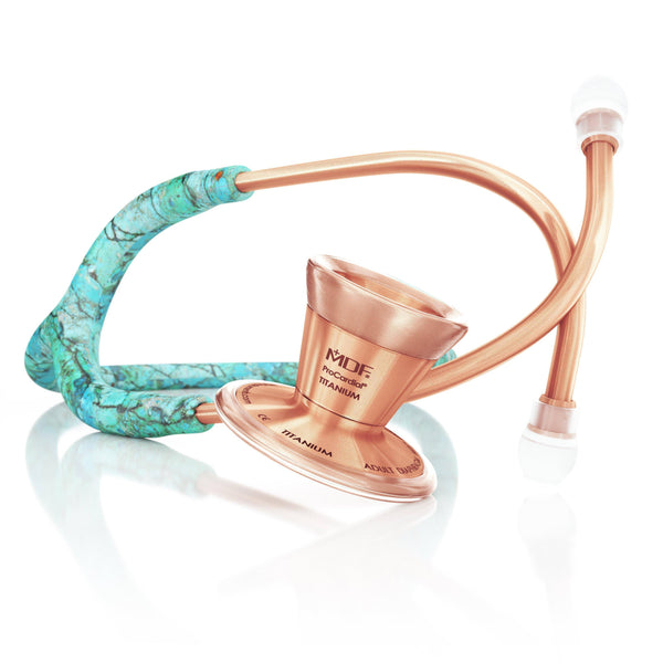 ProCardial® Titane Adulte Stéthoscope Cardiologie - Turquoise / Or Rose avec Étui - MDF Instruments France