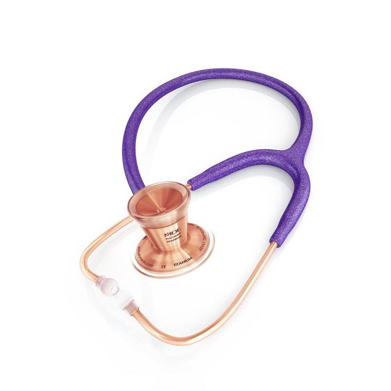ProCardial® Titane - Stéthoscope de Cardiologie Adulte - Violet à Paillettes / Or Rose avec Étui - Site officielle de MDF Instruments France