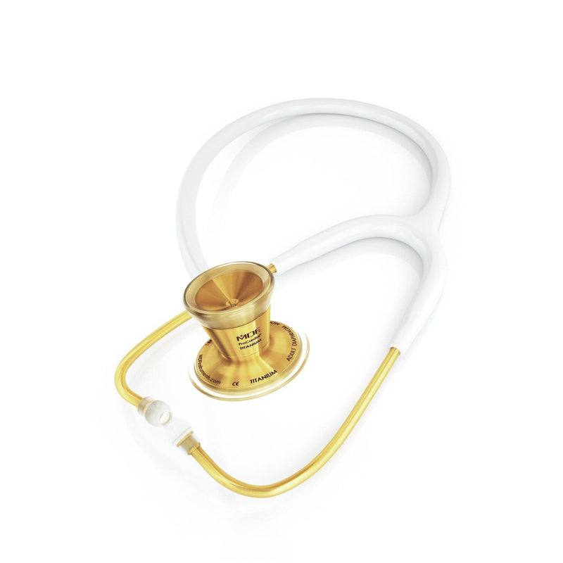 ProCardial® Titane - Stéthoscope de Cardiologie Adulte - Blanc / Or avec Étui - Site officielle de MDF Instruments France